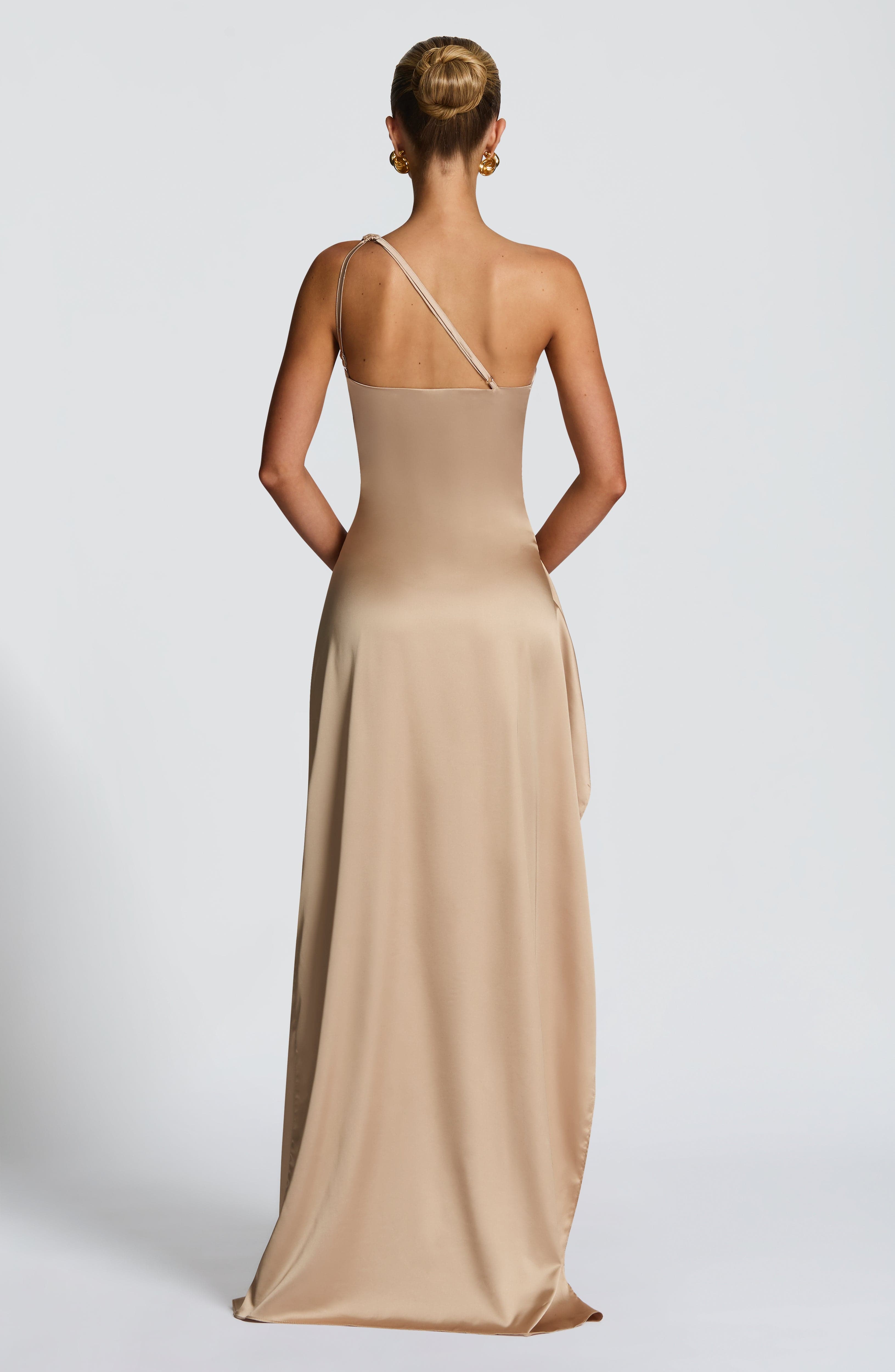 Women's Satin Maxi Dress One Shoulder Thigh Split - Image 3