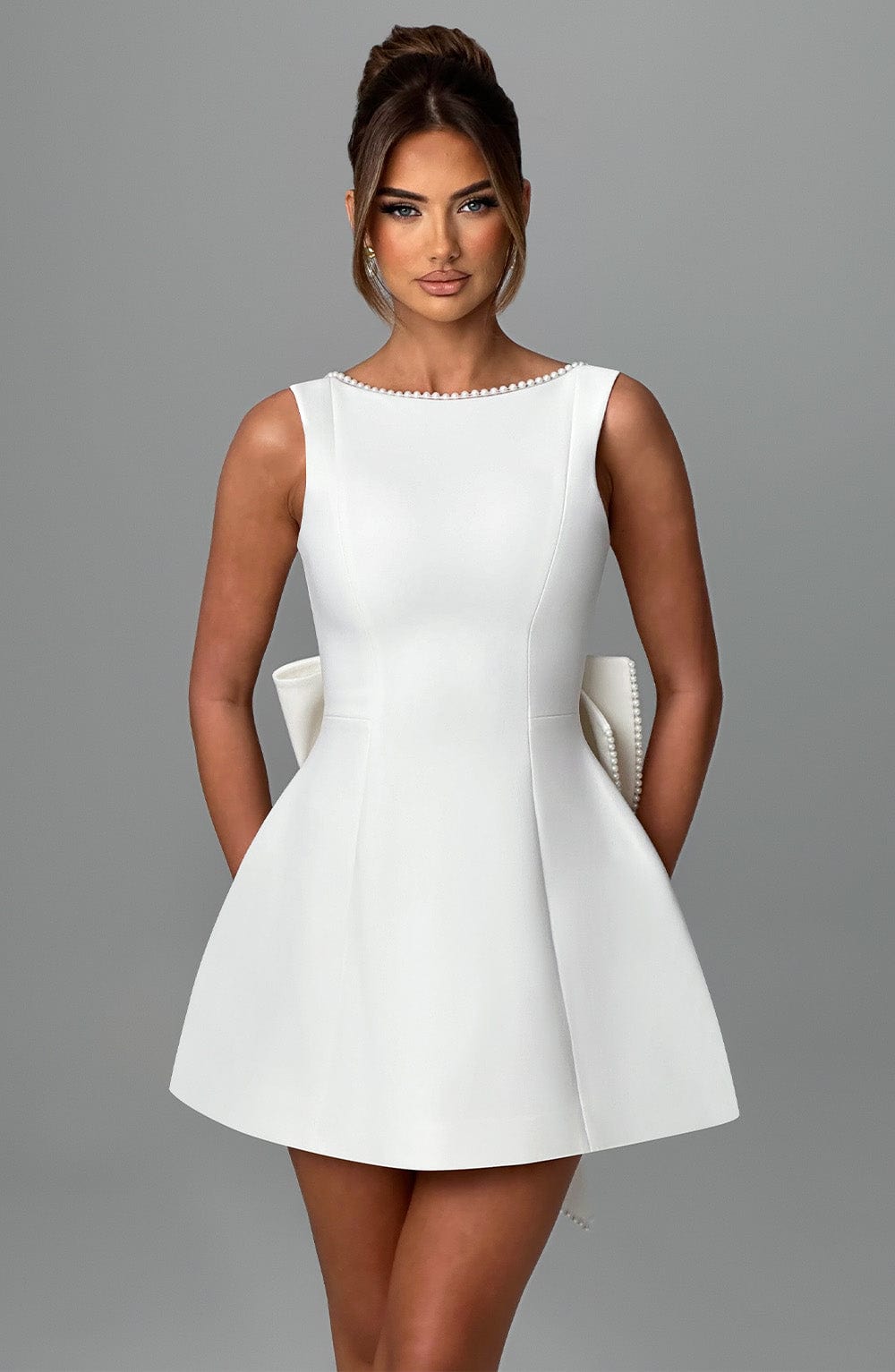 Women's Bridal Crepe Dress with Pearl Trim - Image 3
