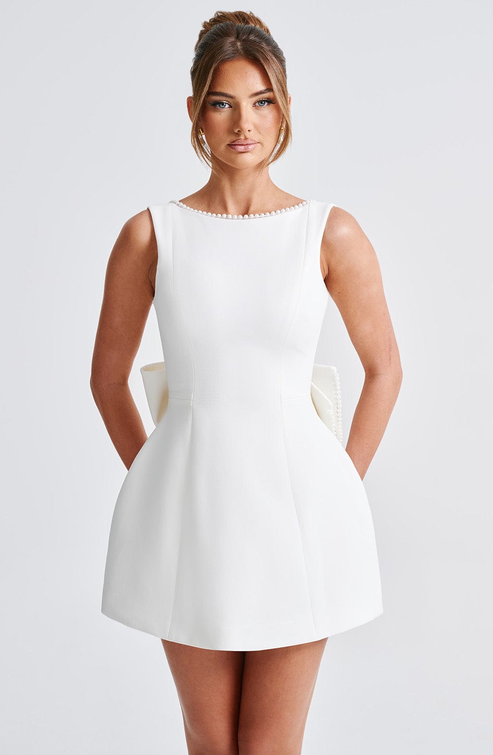 Women's Bridal Crepe Dress with Pearl Trim - Image 16