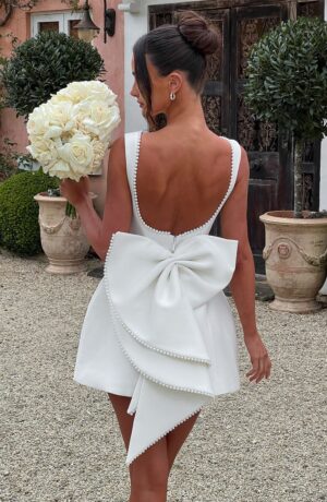 Women's Bridal Crepe Dress with Pearl Trim