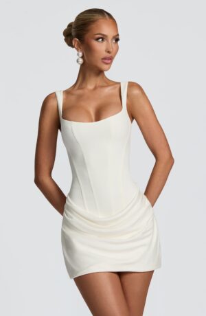 Women's Mini Dress Boned Lace-Up Back Ivory