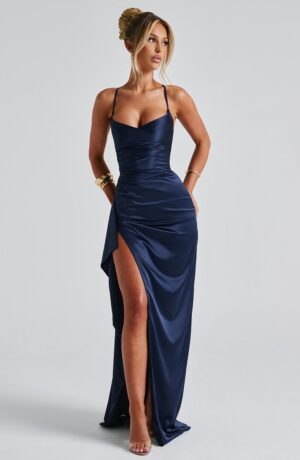 Women's Maxi Dress Stretch Satin Cowl Neck