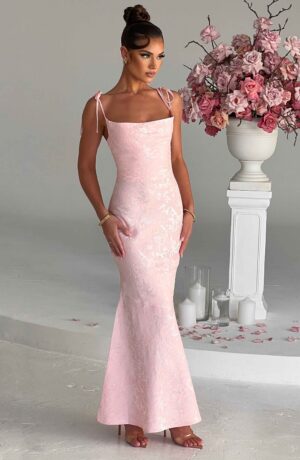Women's Floral Jacquard Bias Cut Maxi Dress